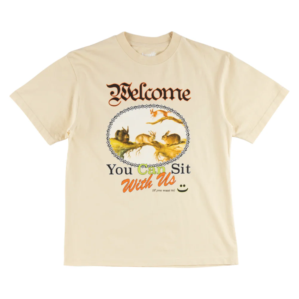 Welcome Friends Boxy Garment-Dyed T-Shirt Bone